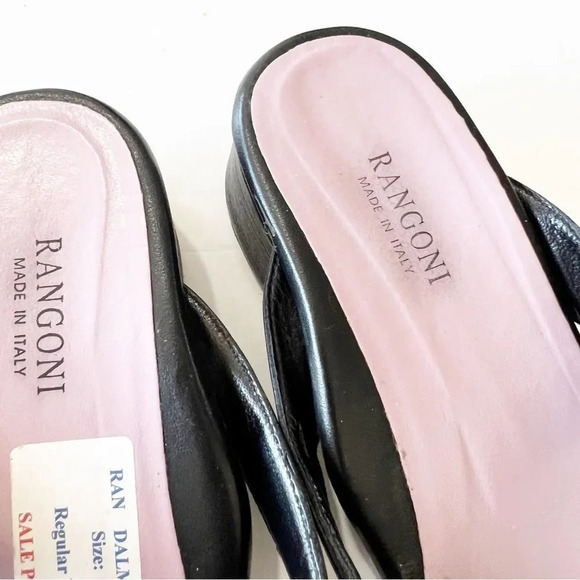 Rangoni Dalma Black Napa Leather Sandals Floral Mini Wedge Women’s Size 7.5 $170 - Picture 7 of 12